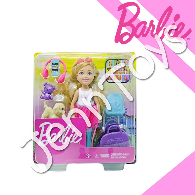 JennToys - Barbie Chelsea Travel Doll Blonde with puppy carrier Accessories for 3 to 7 years olds Multicolor FWV20