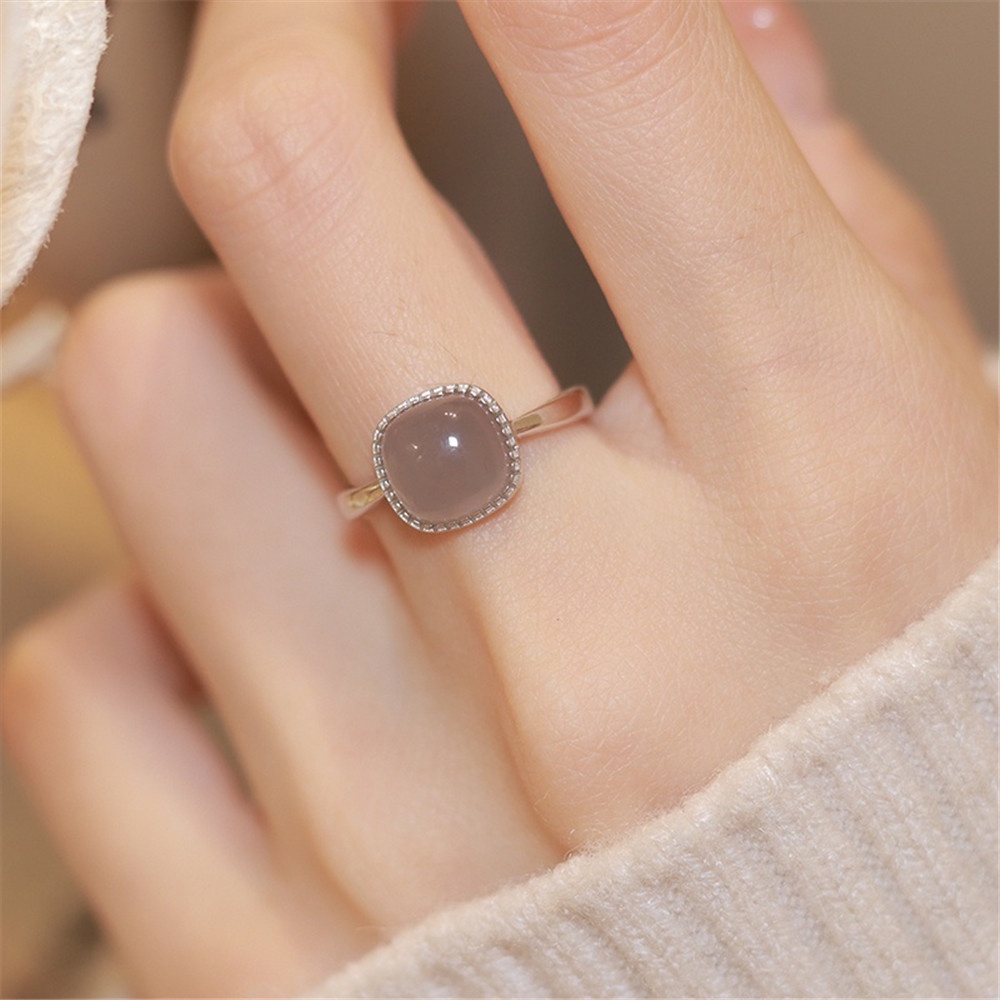 Cincin Batu Giok Bentuk Kotak Model Terbuka Gaya Vintage Minimalis Untuk Wanita