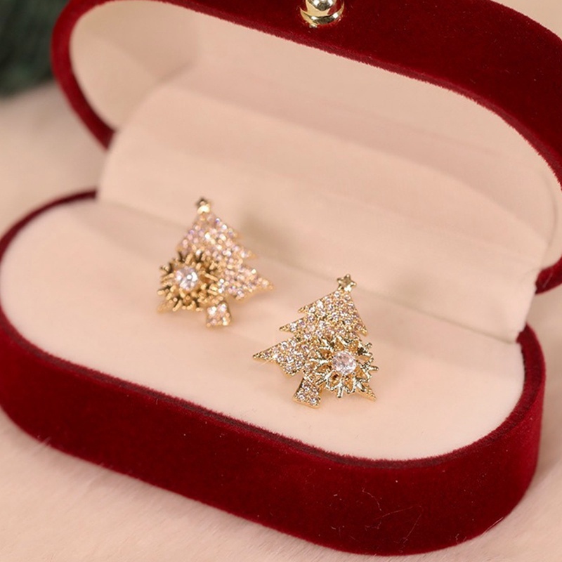 Fancyqube Anting Stud Kristal Zircon Bentuk Pohon Natal Snowflake Gaya Korea Untuk Wanita