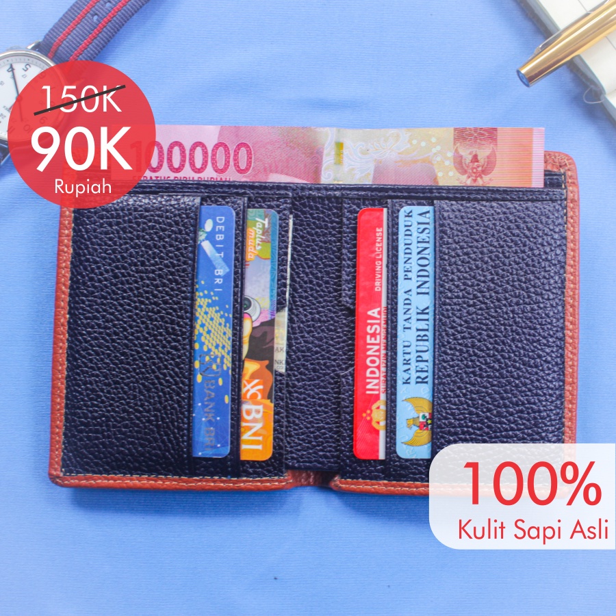 Dompet Lipat Kulit Pria Cowok Asli Magetan 2 Tone Vantri