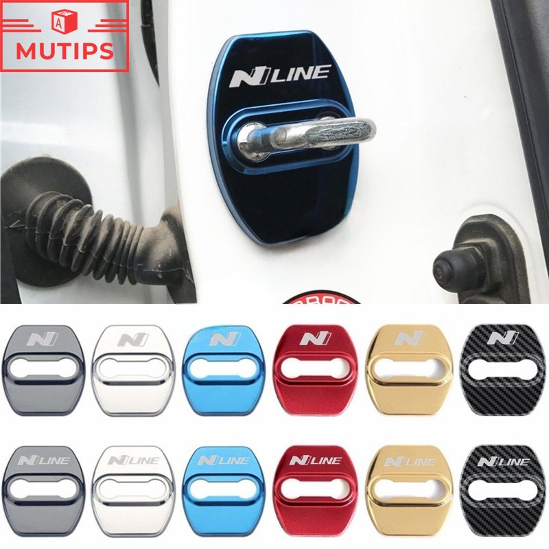 4pcs Cover Kunci Pintu Mobil Logo Hyundai NLine Bahan Stainless Steel