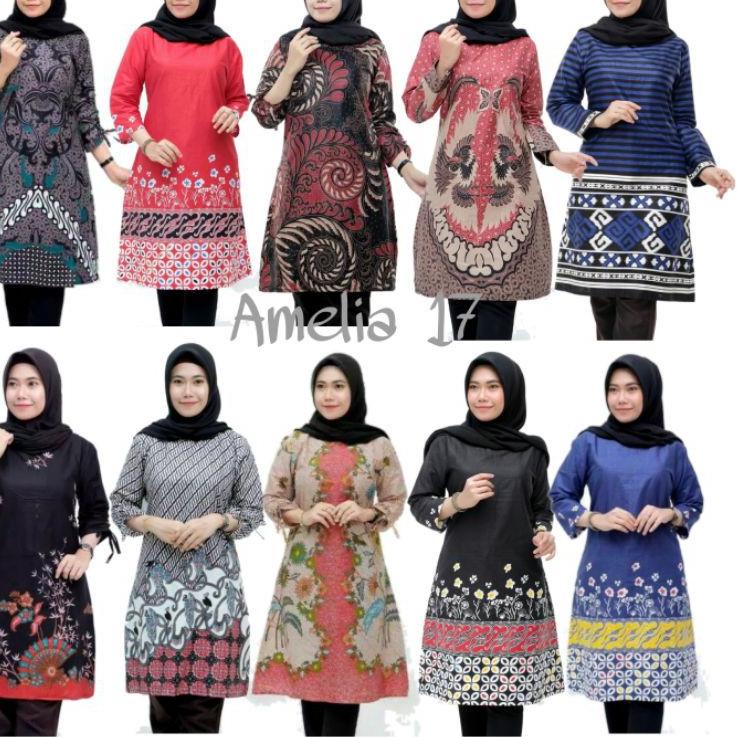 Ready Model Baju Batik Wanita Terbaru 2022 Atasan Lengan Panjang Tunik Wanita - tunik batik wanita k