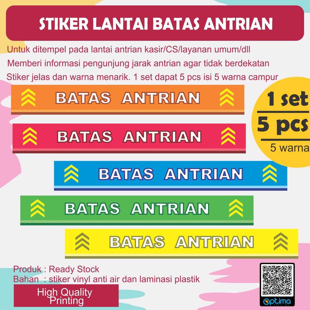

PRODUK- STIKER LANTAI BATAS ANTRIAN 1 SET = 5 PCS = 5 WARNA .