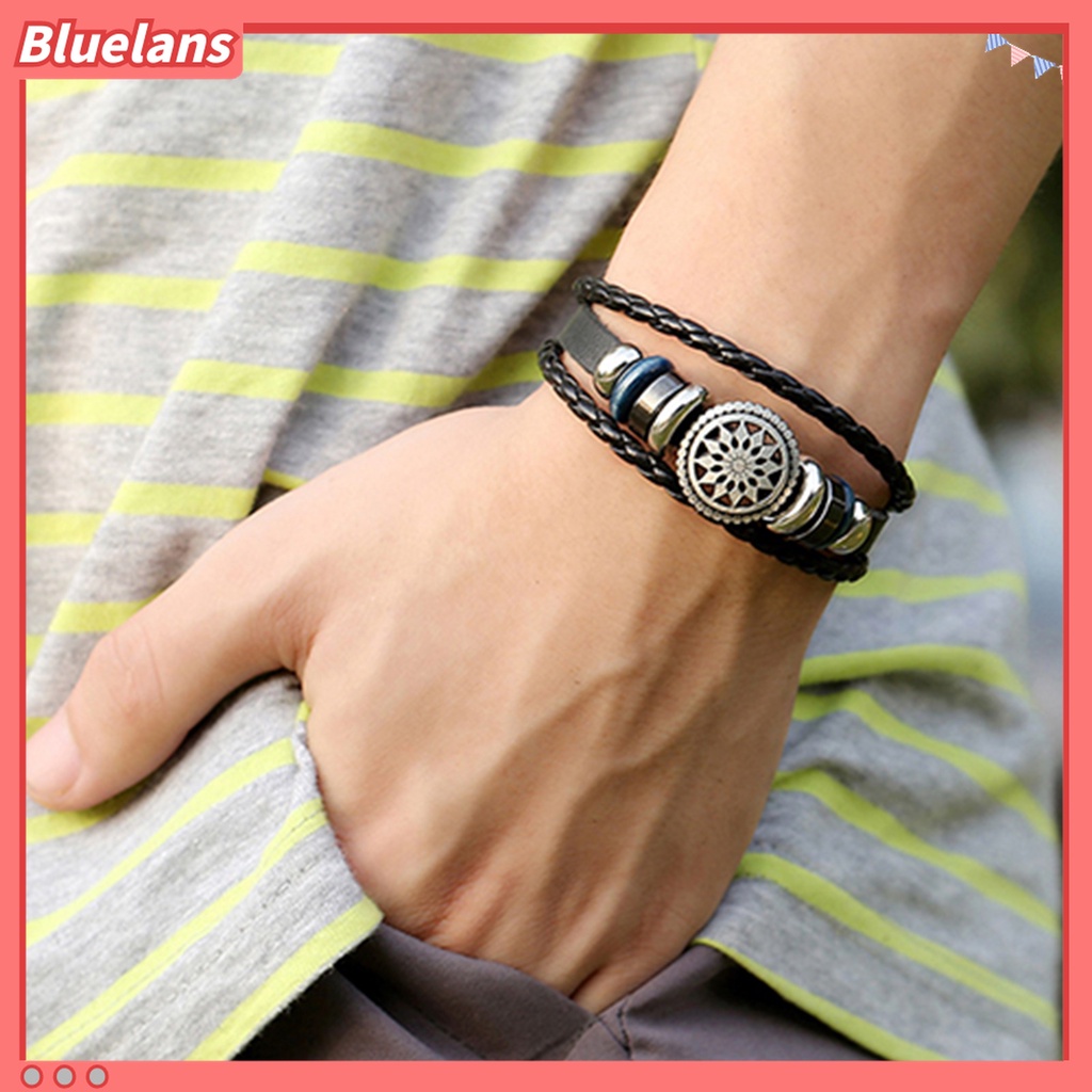 Gelang Multilayer Bahan Kulit Imitasi Motif Bunga Untuk Unisex