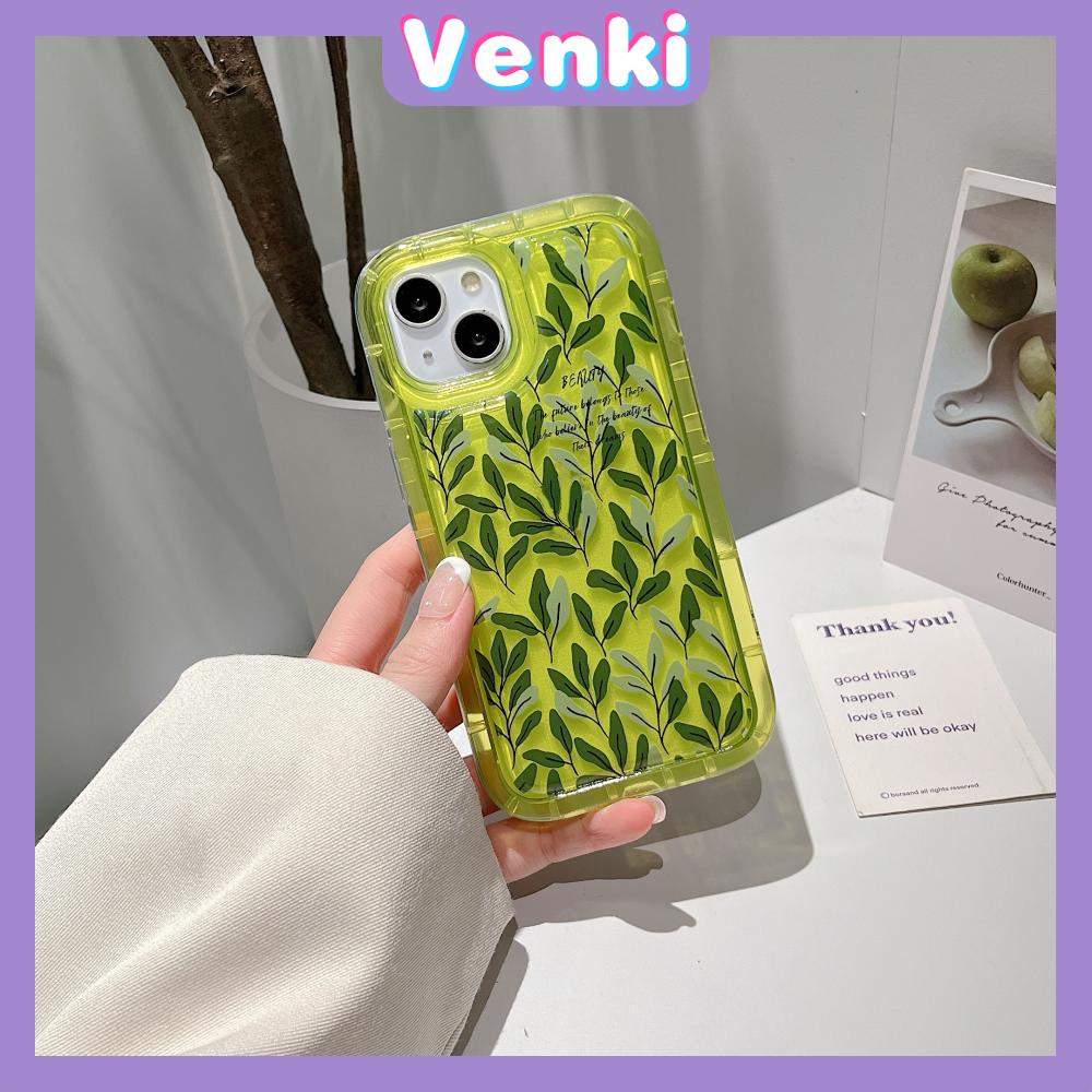 Case For iPhone 14 Pro Max TPU Soft Jelly Airbag Case Green Leaves Clear Case Camera Protection Shockproof For iPhone 14 13 12 11 Plus Pro Max 7 Plus X XR