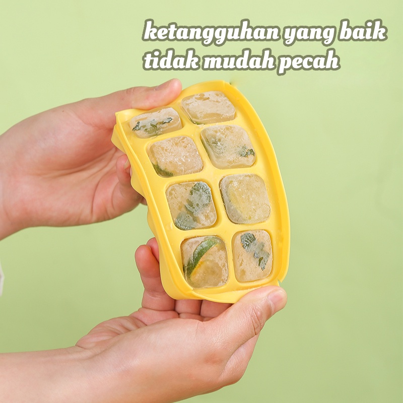 POTE Cetakan Es Batu 8 Tray Silikon Model Tekan Wadah Box Sekop Es Press Type Ice Cube Making Box Ice Storage