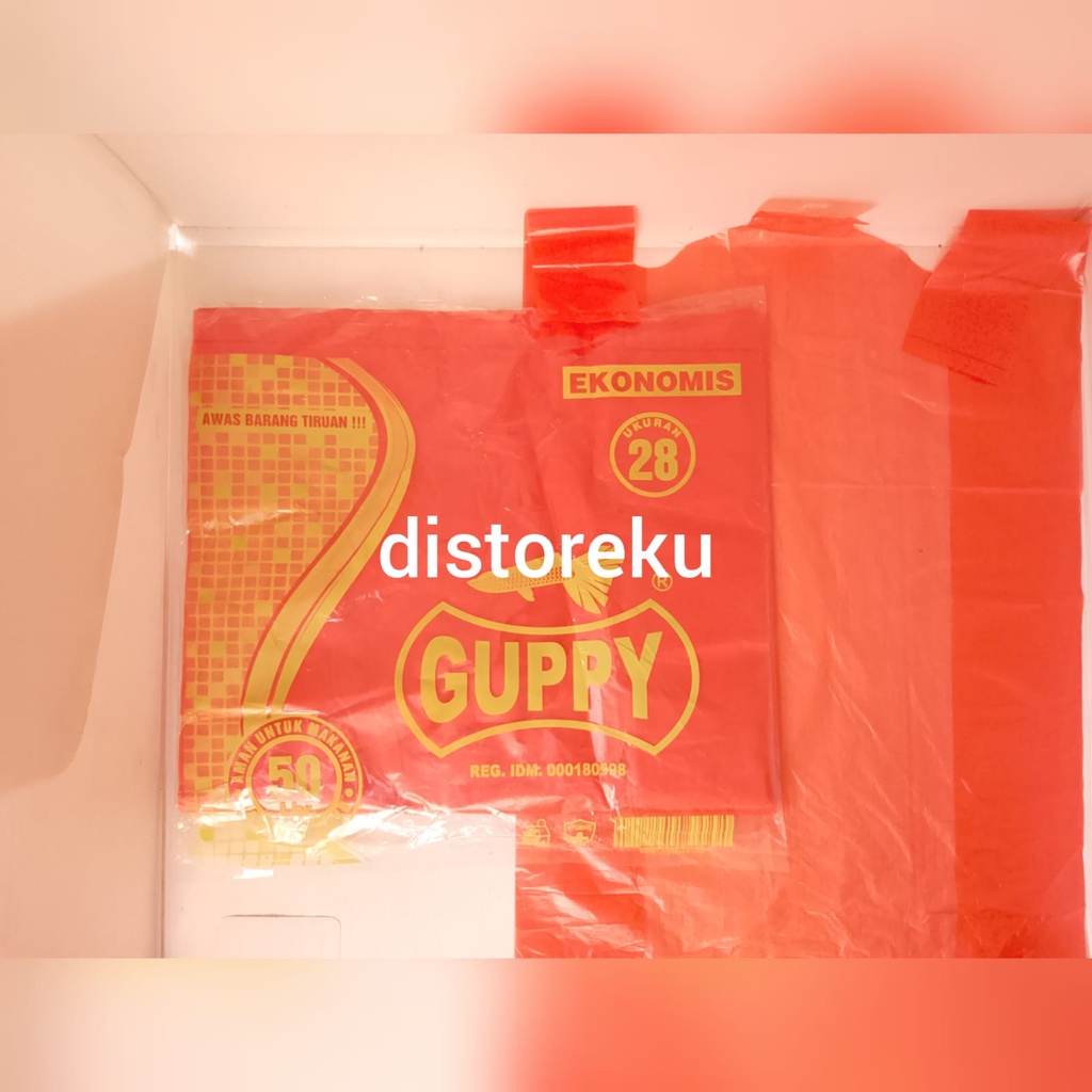 kantong plastik kresek ekonomis guppy uk 28 x 48 Merah isi 50 lembar