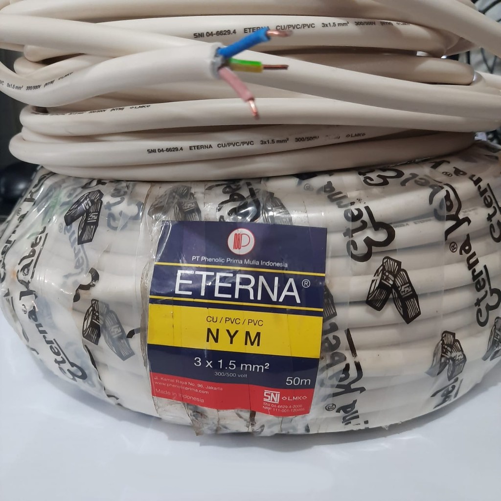 Kabel ETERNA Isi 3x1,5 mm Kabel Listrik Tembaga Kuningan / Kabel Instalasi Kabel Listrik Tunggal NYM