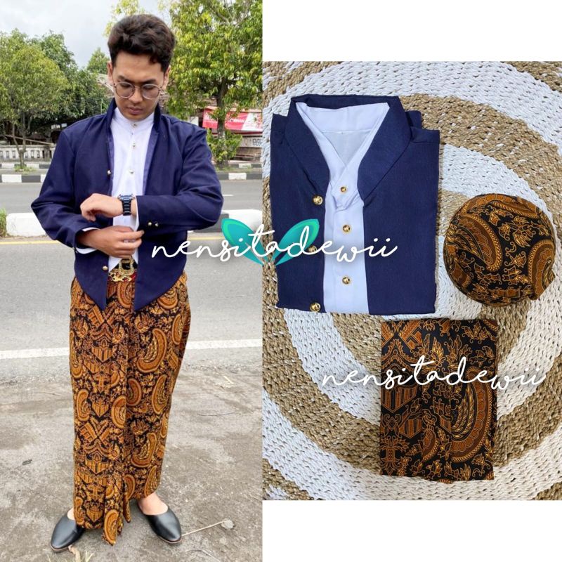 [1 Set] Baju Manggolo / Pager Bagus - Model Hewes, Nuansa Navy