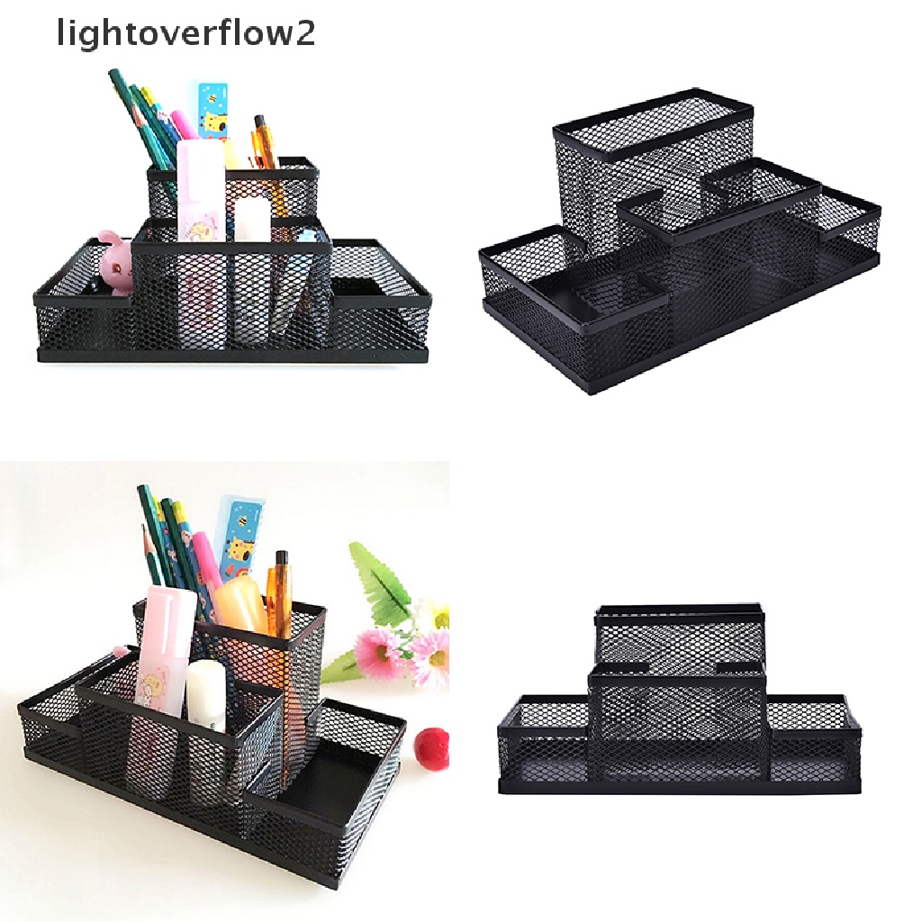 (lightoverflow2) Kotak Penyimpanan / Organizer Pensil / Pulpen / Stationery Bahan Metal Mesh Untuk Rumah / Kantor