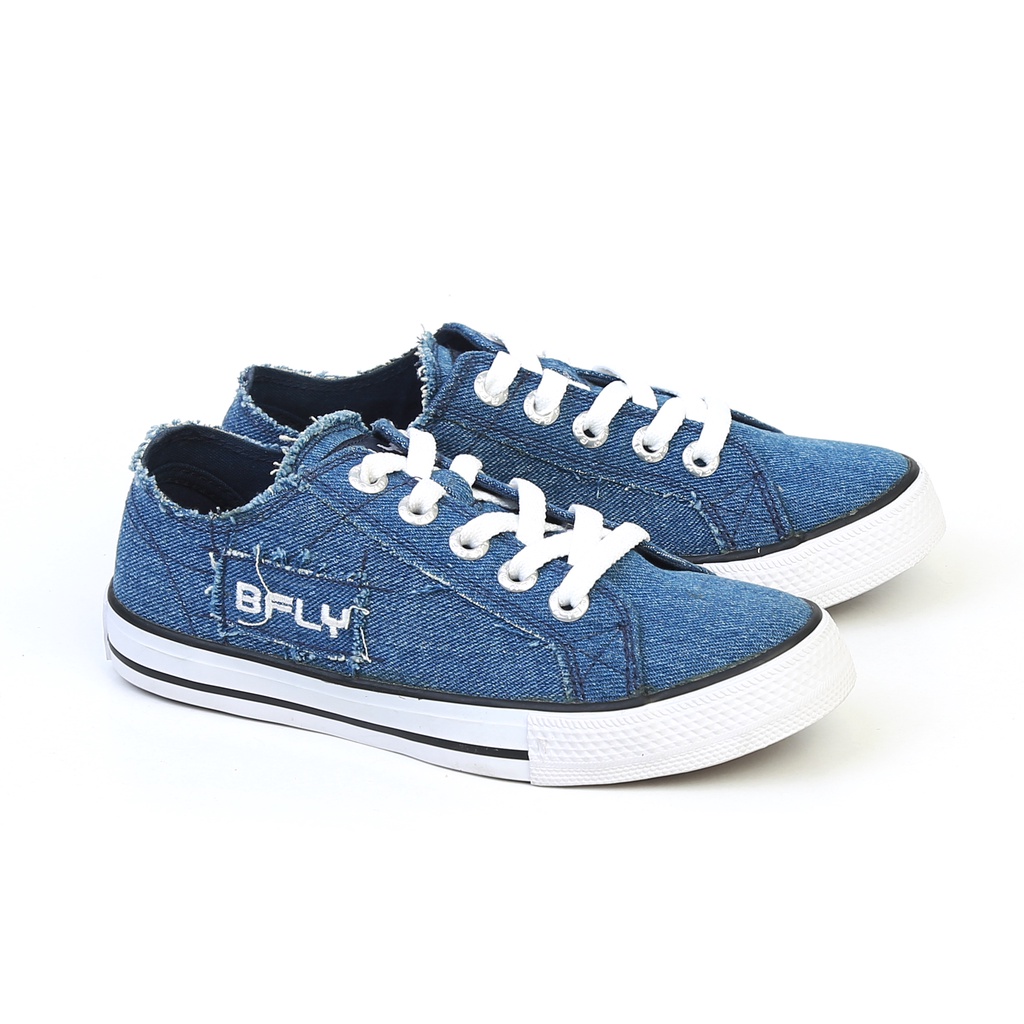 BFLY Sepatu Sneakers Low Wanita Casual Street Style DENIM 01 Blue Navy White Canvas Original