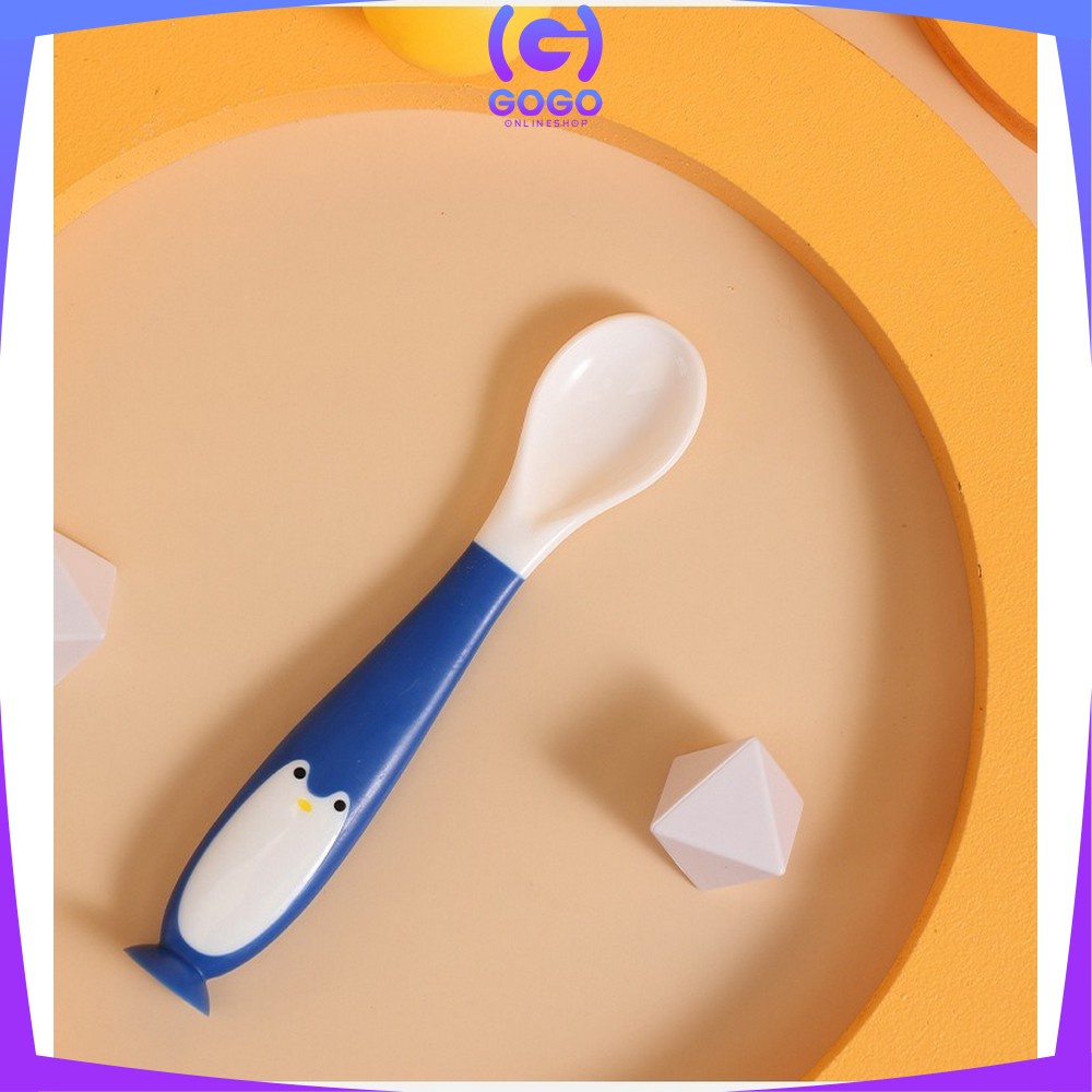 GOGO-C345 Sendok Bengkok Bayi Sendok Garpu Set Anak / Sendok Makan Bayi Silikon Fleksibel Spoon BPA FREE / Sendok Bayi Bengkok