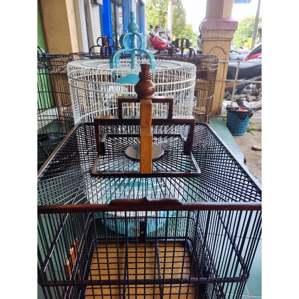 sangkar burung kotak bahan kayu jati