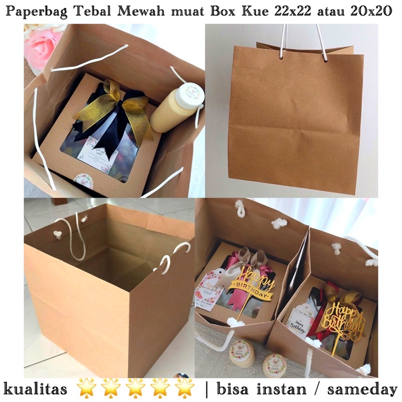 

(10 pcs) Paperbag Tebal mewah muat kotak kue 22x22cm atau kotak 20x20cm paper bag kotak brownies / kotak nasi