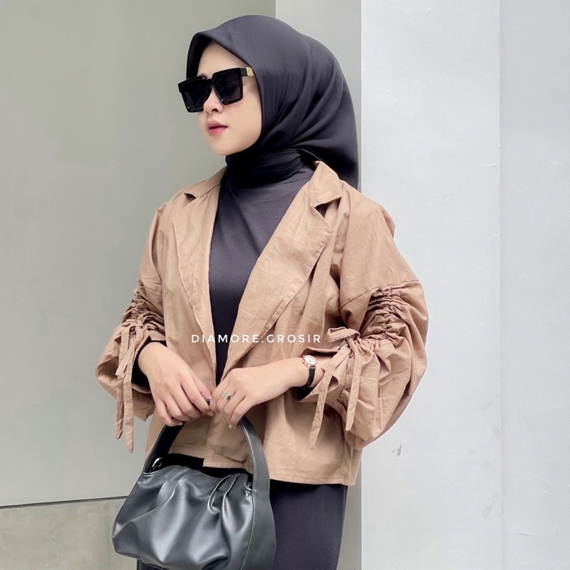 Tamara Blazer Crop Top Lengan Serut Atasan Wanita Katun Toyobo