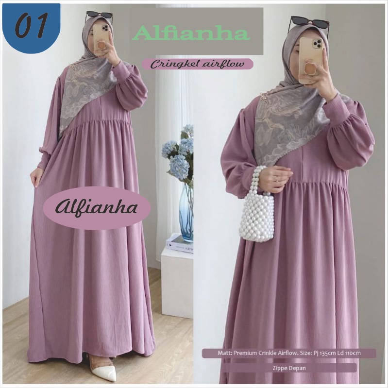 Hane Dress Polos Wanita Kekinian Crinkle Airflow Premium LD 110 By Alfianha