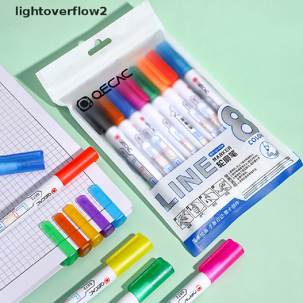 (lightoverflow2) 8 / 12pcs / Set Spidol marker Garis Ganda Untuk Dekorasi diary / Pelajar