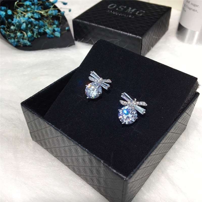 Anting Tusuk Silver Wanita Desain Pita Hias Zircon Mutiara Gaya Jepang Korea