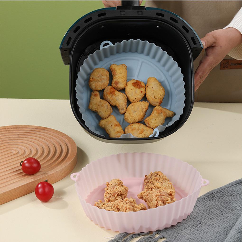 Air Fryer Pot Silicone Tahan Panas Oven Basket Chips Baking Tray Alas Masak Liner Anti Kotoran Grill Pan Dengan Kuping Samping