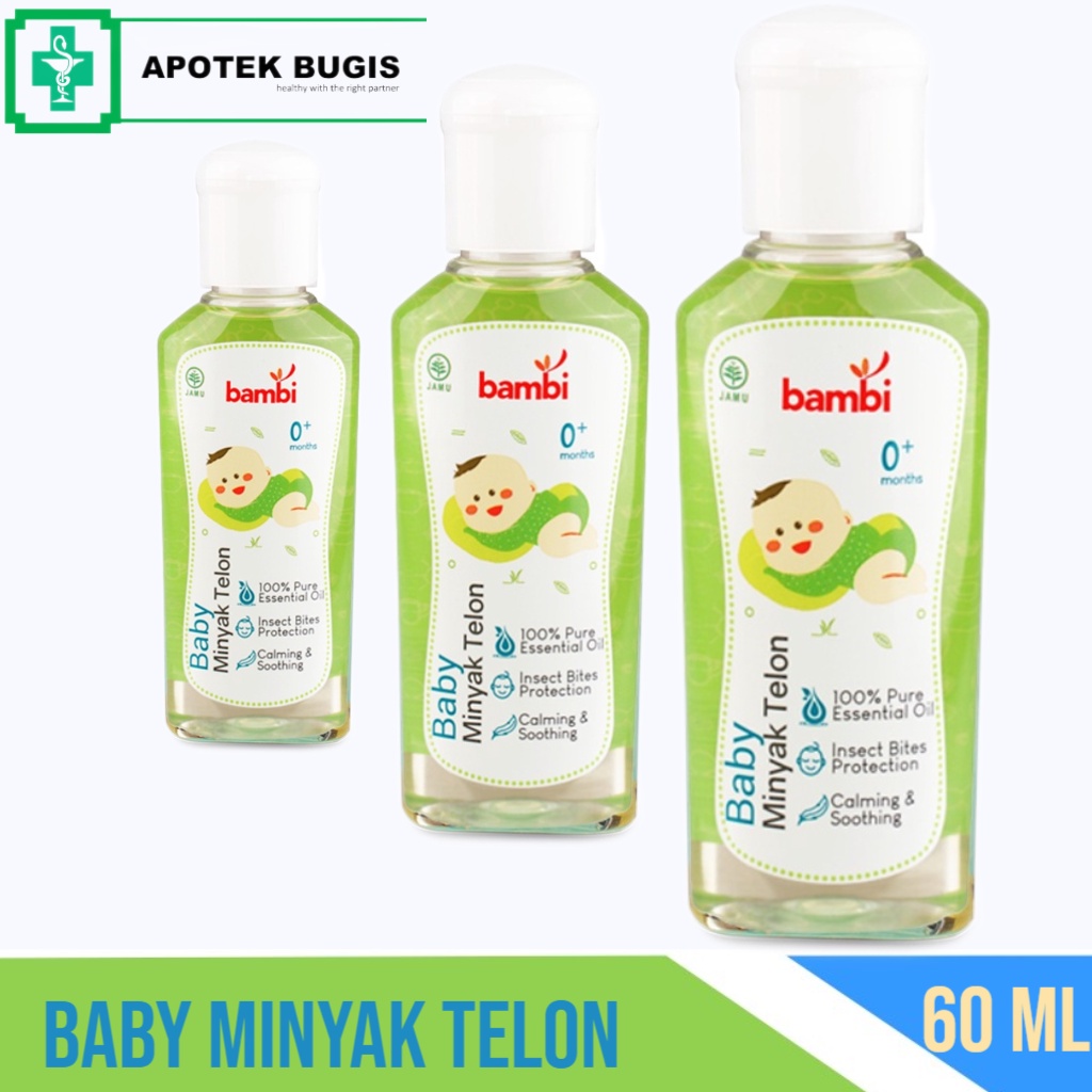 Bambi Baby Minyak Telon 60ml 0+ | Minyak Telon kulit Normal - Sensitif | Menghangatkan Tubuh, Meredakan gejala kembung pada anak