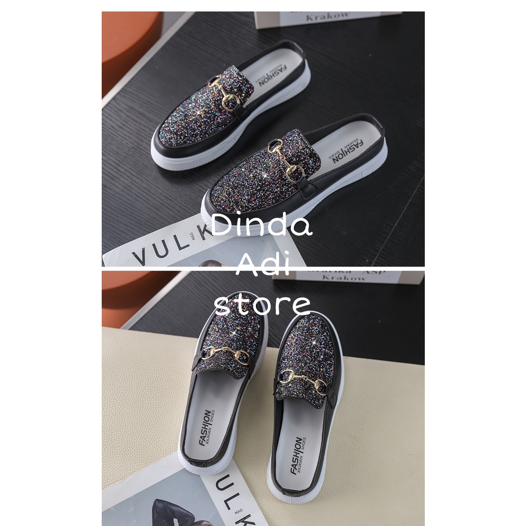 Dinda sepatu wanita slip on Glitter hanabi kekinian 2022 model terbaru warna hitam dan pink ukuran 37-40