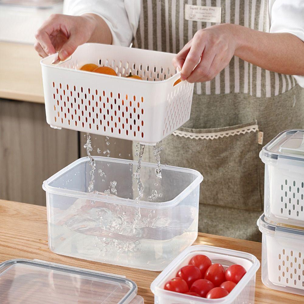 【 ELEGANT 】 Storage Box Portable Plastik Pantry Tempat Sayur Buah Segar Keranjang Makanan Wadah Buah