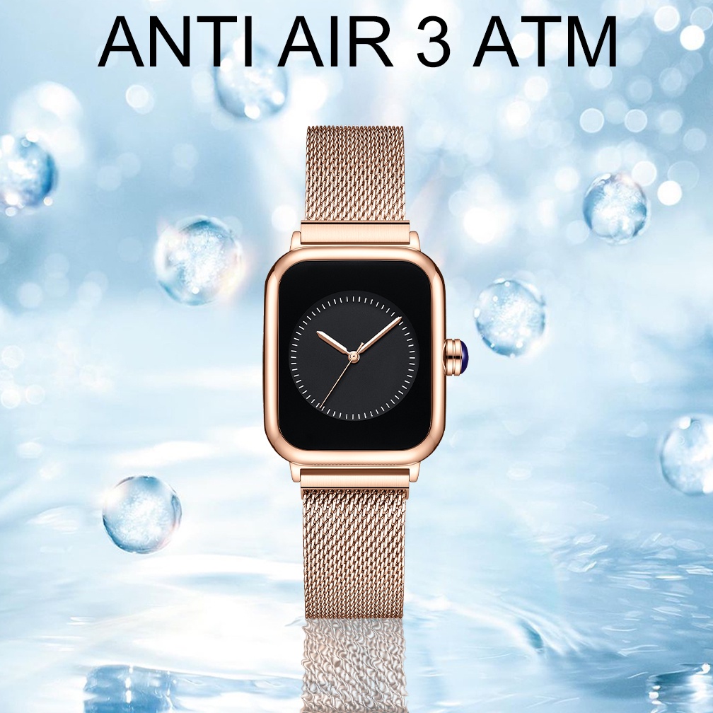 REBIRTH Jam Tangan Wanita Mode Square Dial Santai Display Kuarsa Tali Jala Tahan Air Jam Tangan Cewek