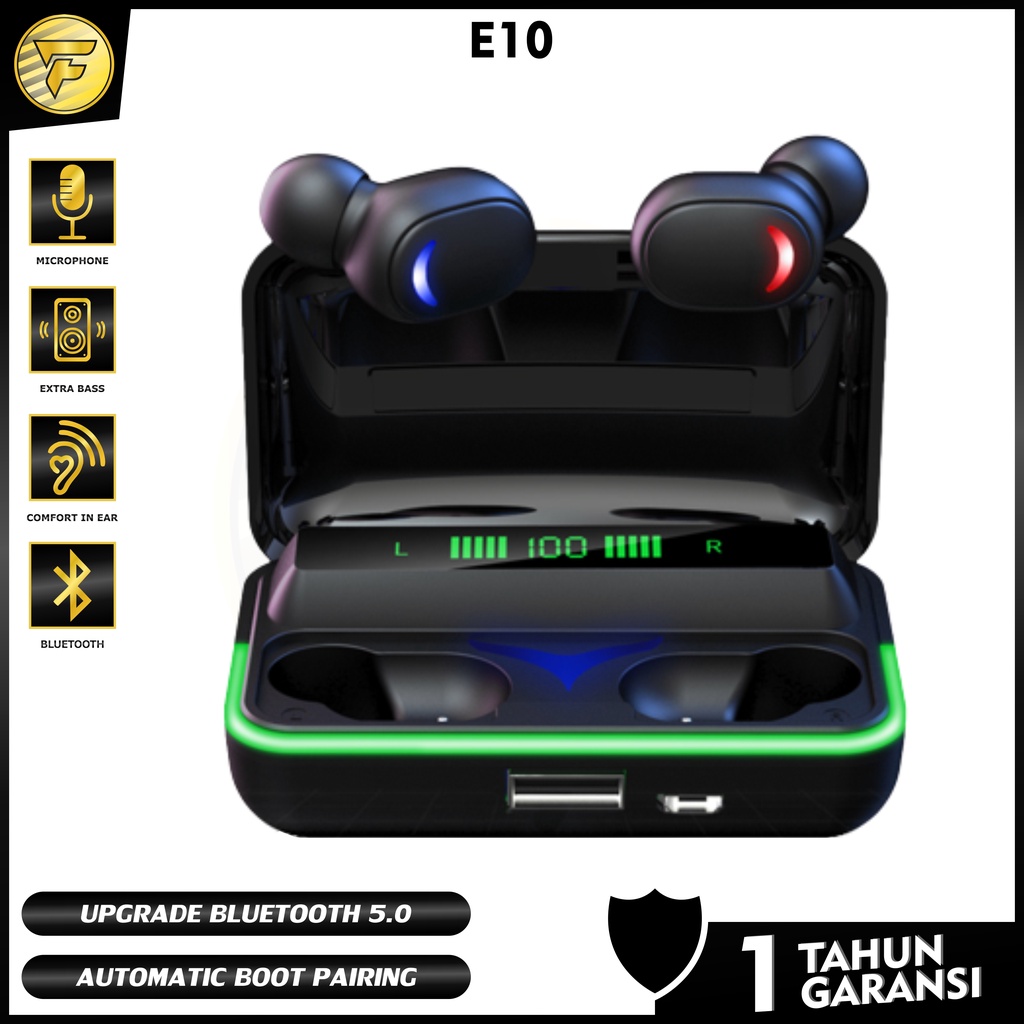 TWS E10 earphone bluetooth GAMING LOW DELAY wireless stereo HIFI BASS music telfon headset mic