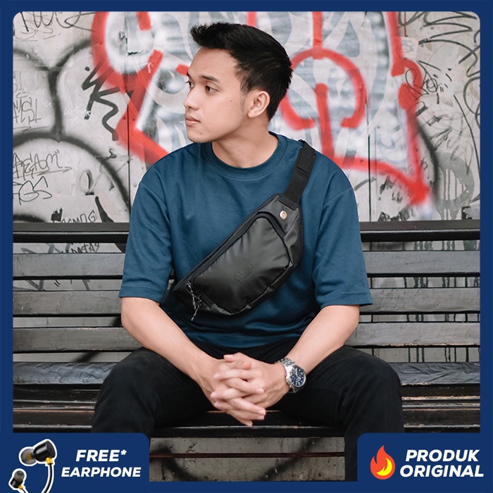 FORCE BLACK ORIGINAL x ATVA Tas Selempang Hitam Casual Pria Waterproof Waistbag Jalan Santai Main Hangout Nongkrong Waist Bag Distro Remaja Dewasa Daily Simple Sling Bag Premium Mini Slingbag Tas Slempang Outdoor Kecil Pinggang Bahu Dada Terbaru Kekinian