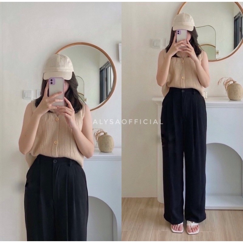 Loose Pants Trousers Celana Panjang Wanita Kulot Jumbo Highwaist Anti Kusut