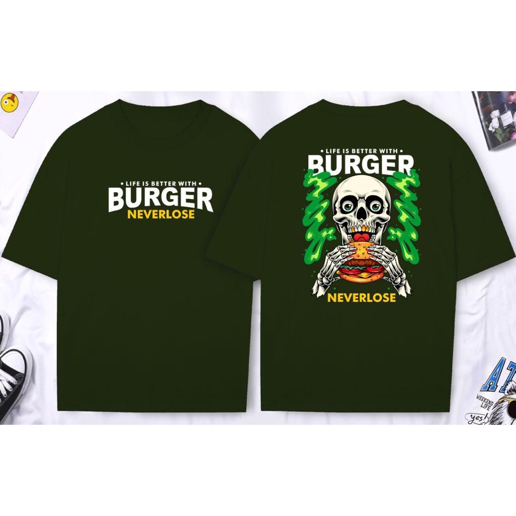 Kaos Distro Pria TShirt Pria Kaos Pria BURGER NEVERLOSE BF377 GB