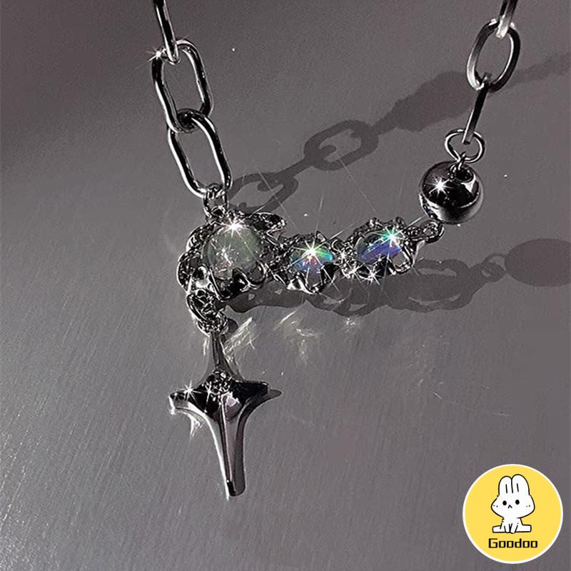 Desain Niche Moonstone Duri Rantai Tulang Selangka Manis Dan Keren Kalung Hip-hop Wanita -Doo