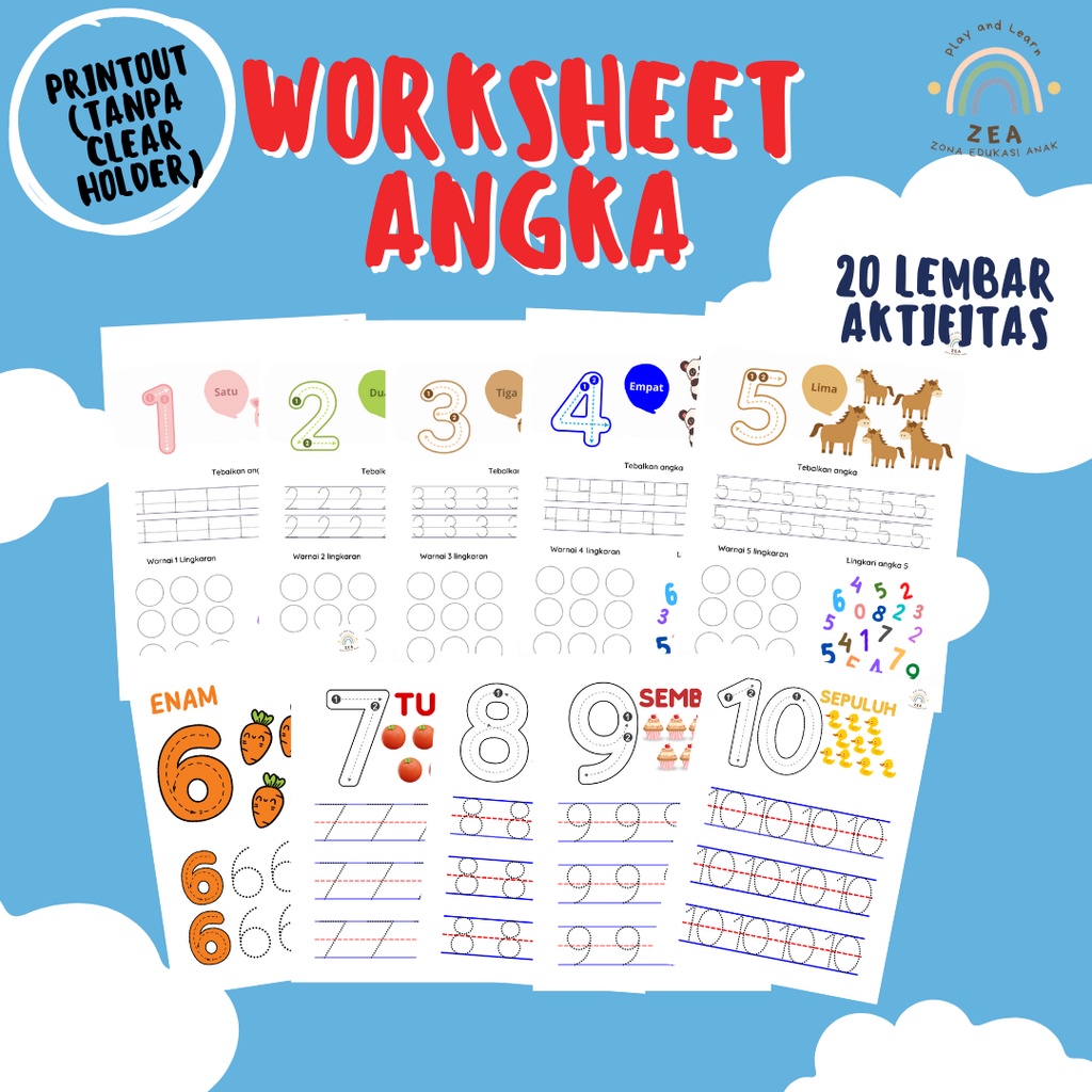 Worksheet Belajar Angka-Lembar kerja anak TK