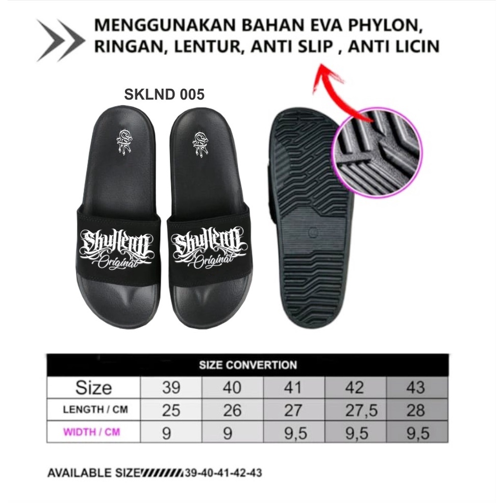 SKULLEND - Black Sandal Slip On / Sandal Selop Pria / Motif Terlaris 2022