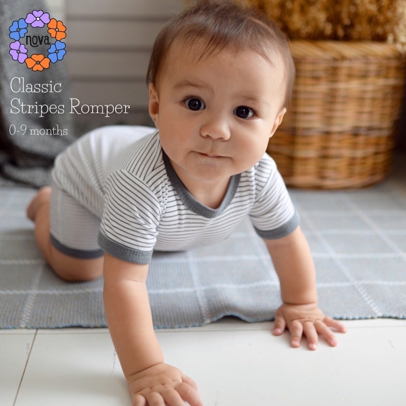 Romper Bayi NOVA Jumper Segiempat 0-3 3-6 6-9 Bulan / Baju Kodok Pendek Polos Kado Bayi Newborn Jumper Bayi Baju Bayi Polos Putih Motif