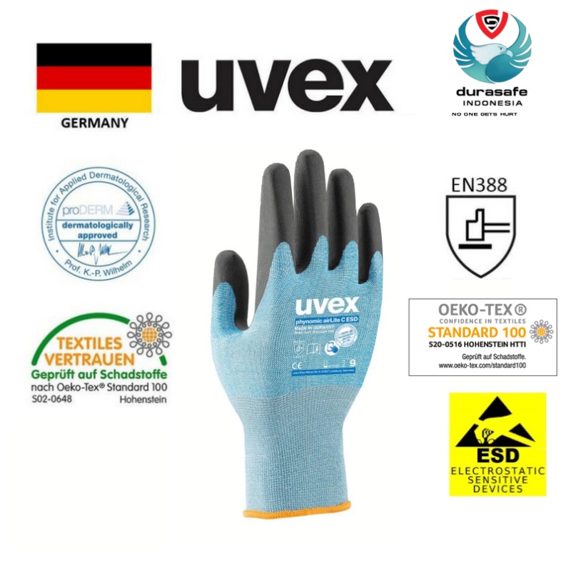 Sarung Tangan Safety Glove UVEX Phynomic airLite Level C C/R ESD Touchscreen