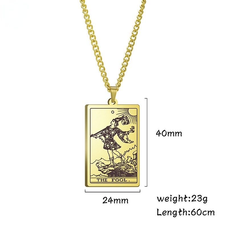 Titanium square Tarot Grand Akana THEFool pendant stainless steel necklace