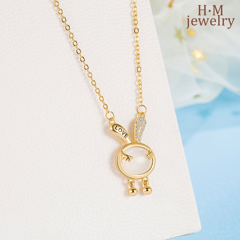 Kalung Rantai Dengan Liontin Kelinci Chalcedony Mewah Warna Putih Untuk Wanita