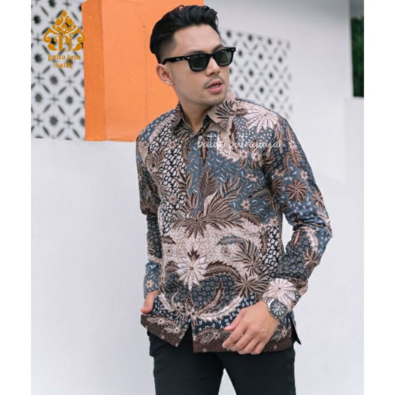 ADIGUNA Kemeja Batik Solo Premium Lengan Panjang SlimFit Modern Furing Baju Batik Asli Sragenan Katun