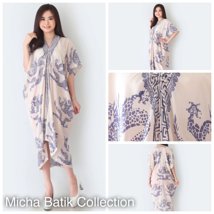 Gamis Jumbo Murah Kaftan Batik Paris Cap (tembokan Naga Indigo) Berkualitas Termurah Terbaru