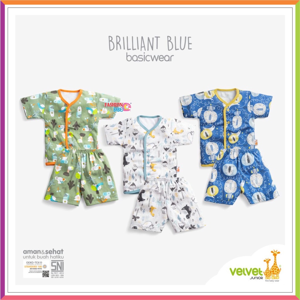 NEW VELVET JUNIOR BASIC WEAR BRILLIANT | SETELAN VELVET PANJANG PENDEK KANCING OBLONG NB S M L