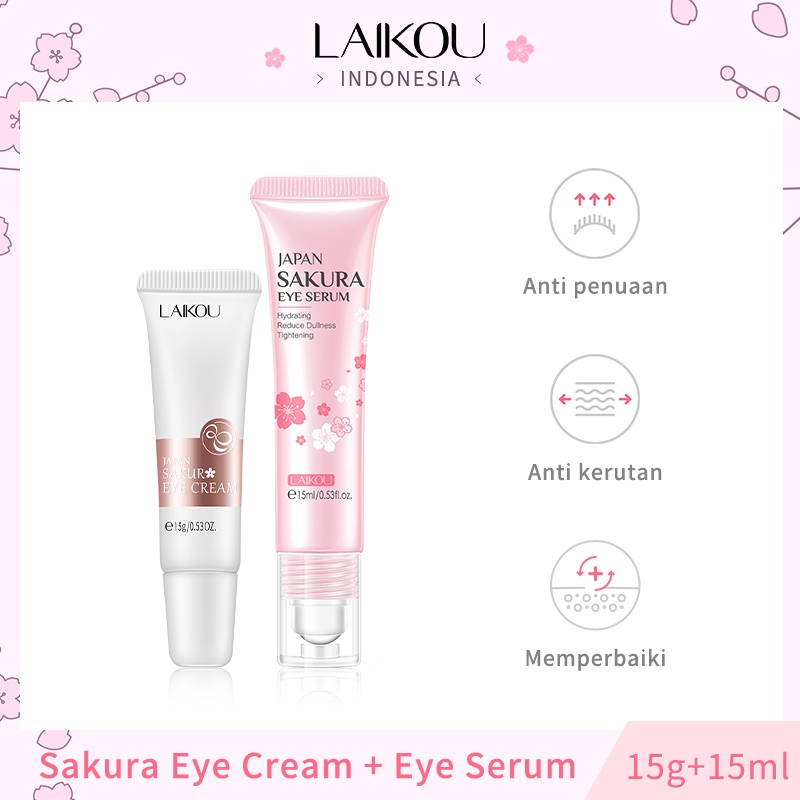 LAIKOU Japan Sakura Eye Serum Menghilangkan Panda Eye Essence Memudarkan Keriput 15ml