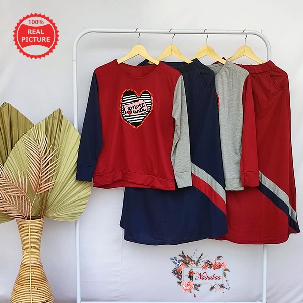 Setelan Atasan dan Rok Akifah / Stelan Murah / Baju Murah dan Ngetrend / Set Bahan Baby Terry Pinggang Karet Setelan Kaos Rok Casual