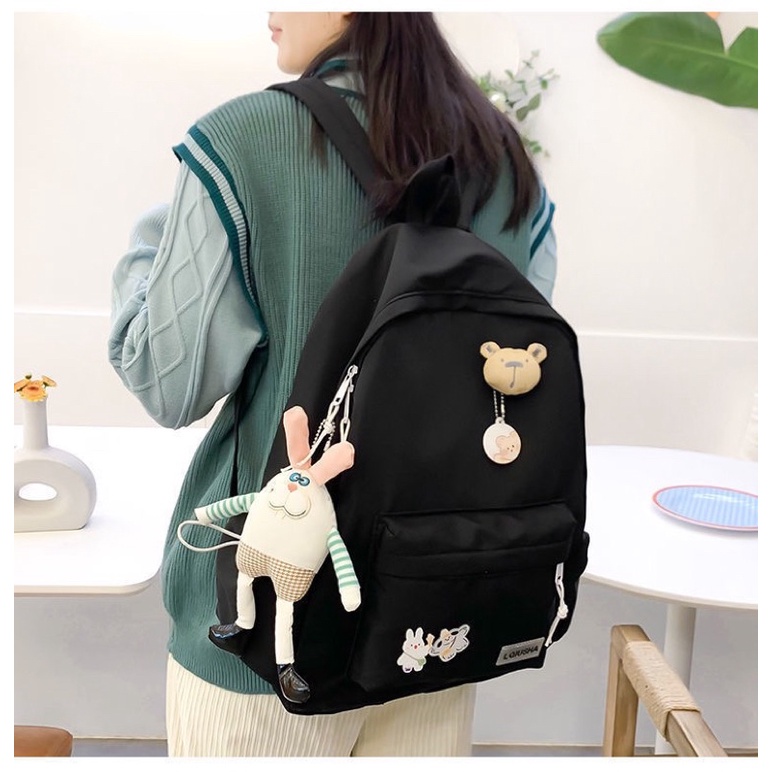 Tas Ransel Sekolah Korean Fashion K0115-Black-6287