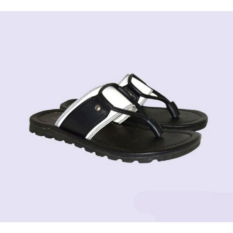 Original, Sandal KULIT Pria A4 Jepit Slide Cowok Bapak2 Model SLOP 38-44 Sendal Kulit Tebal Premium Hitam Black,44