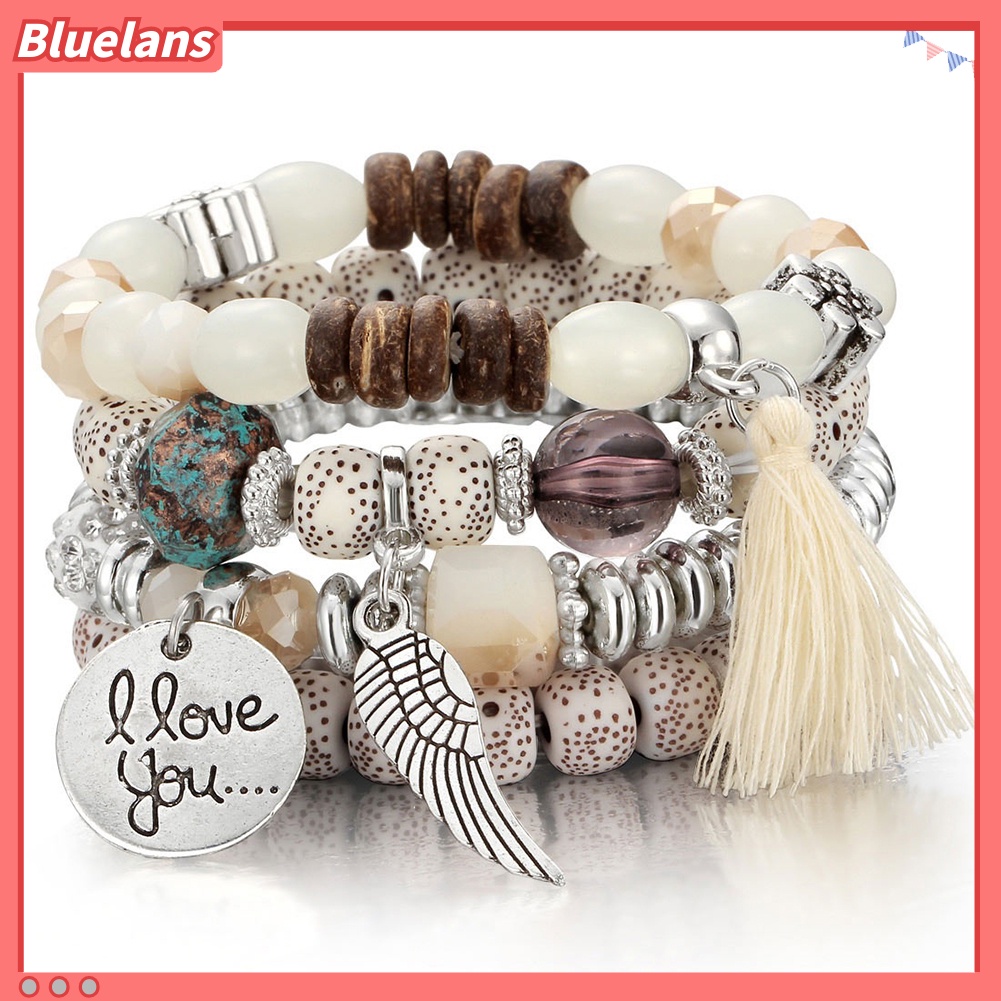 Bluelans 4Pcs Bohemia Style Wing Beads Bracelet Women Bangle Jewelry Party Gift