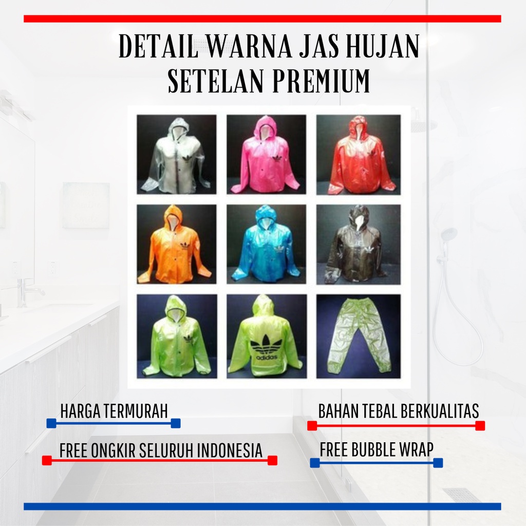 jas hujan motor adidas / jas hujan dewasa pria dan wanita / jas hujan Jaket + Celana All Size &amp; XXXL