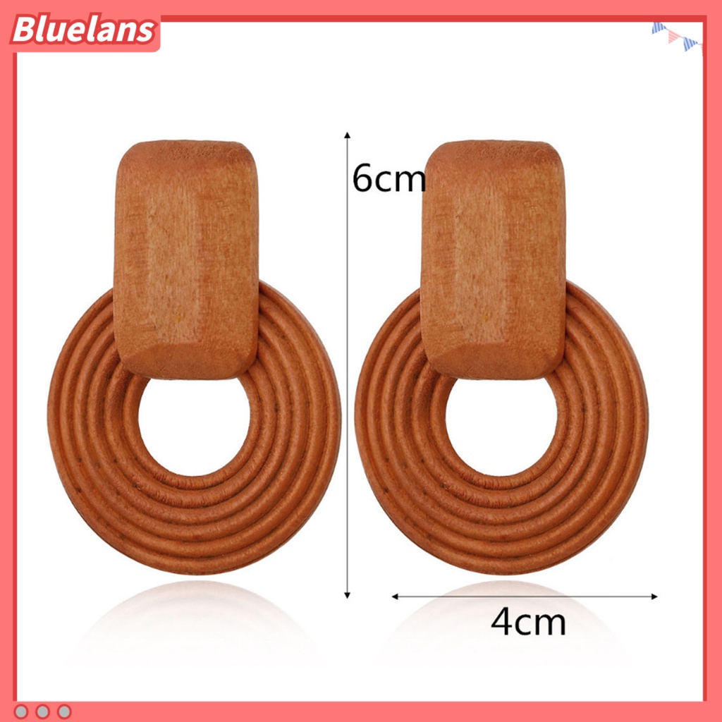 Bluelans Anting Stud Bentuk Geometris Bahan Kayu Gaya Vintage Untuk Wanita