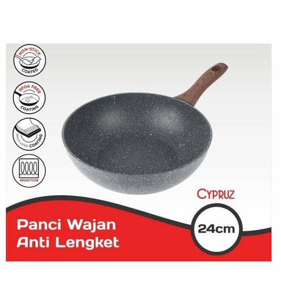 CYPRUZ Fry Pan Marble Series Gagang Coklat Kayu Fry wok 24cm