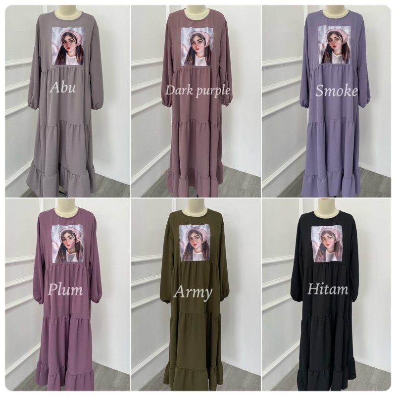 GAMIS GAMBAR BANDO FASHION ALLSIZE TANGAN KARET DRESS MUSLIM